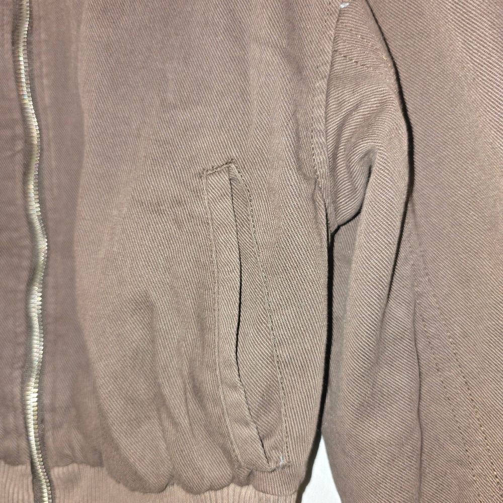 H&M Divided Bomber Jacket XS Women Brown Cropped Cotton Twill Streetwear Zip - Picture 3 of 10